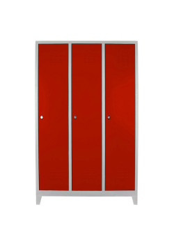 Demir Dolap Ofis 3 lü Eko Soyunma Dolabı Gri-Kırmızı