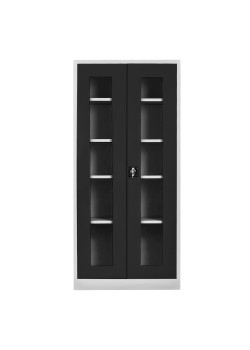 Demir Dolap Ofis Camlı 198 lik Dosya Dolabı Gri-Siyah